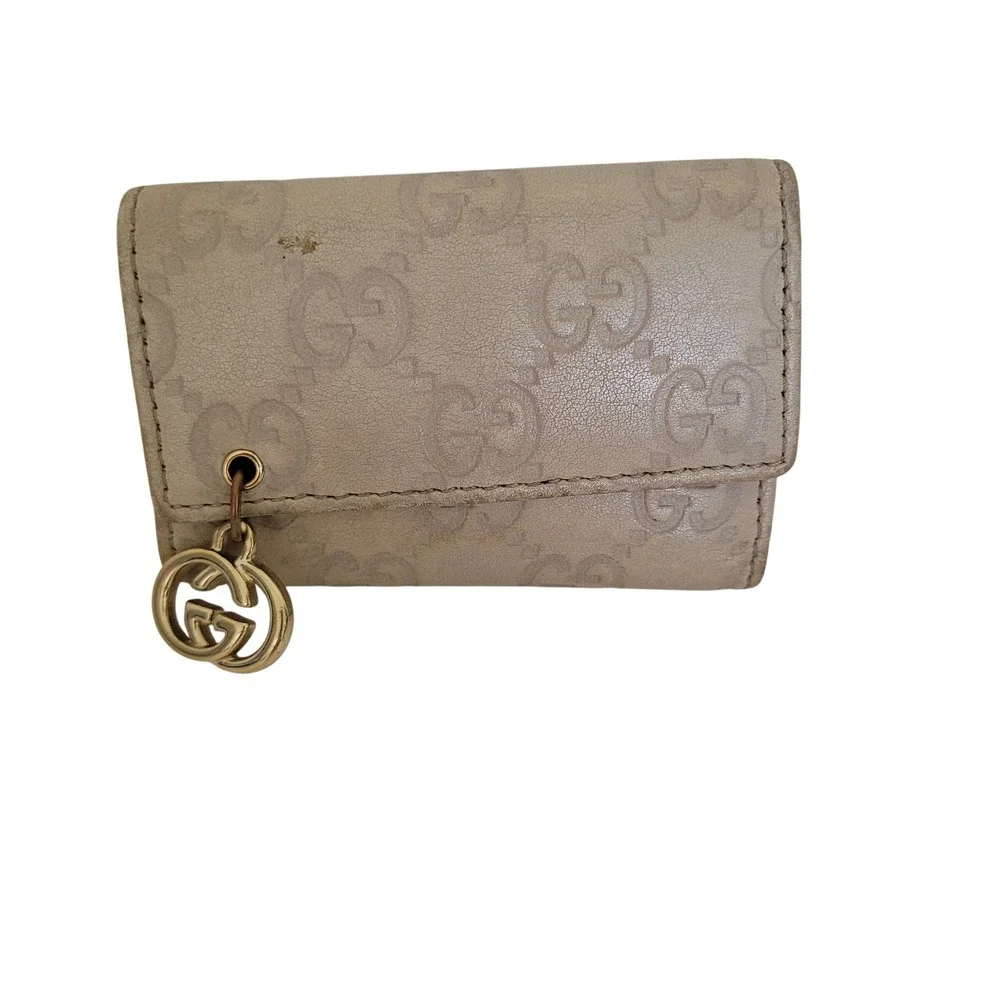 Gucci Guccissima Key Case White Bone Leather 6 Hook Holder 212111 0416